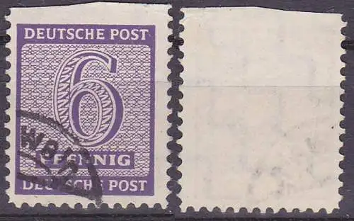 SBZ Westsachsen Rosswein 6 Pf. Ziffern  (Mi. 117BX gest. mit nicht gezähnten Oberrand, 130,- für 4seitig gez. )