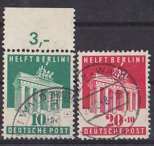 Berlin Brandenburger Tor Berlin-Hilfe 10 und 20 Pf. mit Zuschlag gest. BiZ Mi-Nr. 101-102