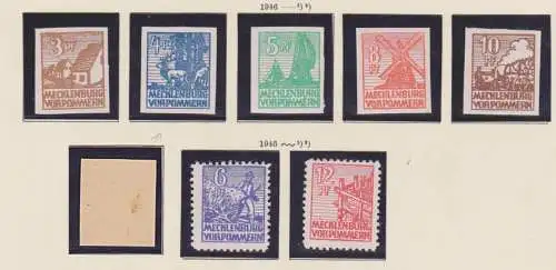SBZ OPD Schwerin Abschiedsausgabe ** kpl. 29 - 36 x Mecklenburg-Vorpommern, 4 Pf. rs. fleckig, lu. extra abgebildet
