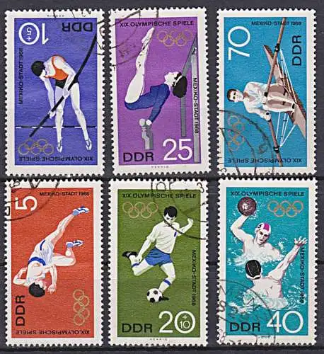 Olympische Sommrspiele Mexiko 1968 gestempelt kpl. Satz Stabhochsprung Fussball Rudern Turnen