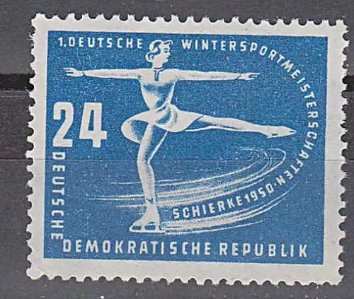 DDR 247 PFI "Schrägstrich am linken Bein" ** 24 Pf. 1. Wintersportmeisterschafte n in der DDR 1950 Eiskunstlauf