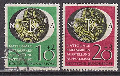 Wuppertal Briefmarkenausstellung  1951 MiNr. 141/42  gest. Altdeutsche Marken unter der Lupe