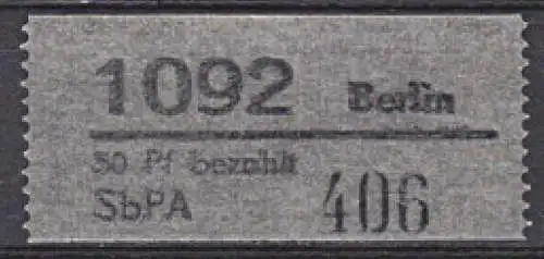 DDR SbPA 50 Pf Paketnummernzettel postfrisch von 1092 Berlin mit lfd. Nr: 408, sonst wie abgebildet