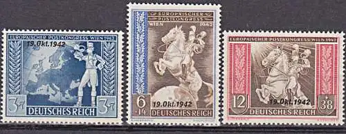 DR 823/24 ** Europäische Post- u. Fernmeldeverein Wien 1942 Postillion Weltkugel Europakarte, schiefer Aufdruck  3 Pf
