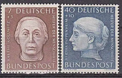 BRD 200, 203  je ** 2 Werte aus "Helfer der Menschheit 1954" Käthe Kollwitz Bertha Pappenheim