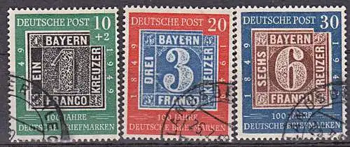 BRD 113/15 gest. "100 Jahre deutsche Briefmarken" Bayern Nr. 1, 2 und 3 abgebildet "Schwarzer Einser"