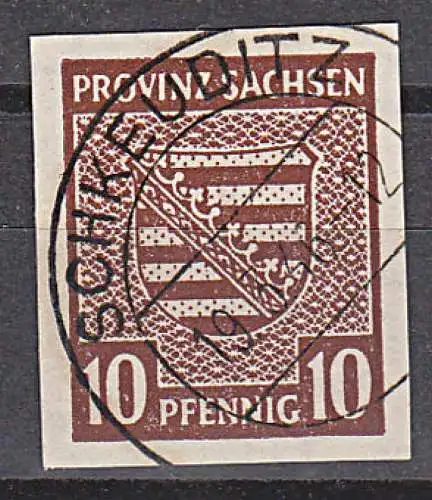 Schkeuditz SBZ 72 gestempelt  10 Pfg. geschnitten Wappen Provinz Sachsen