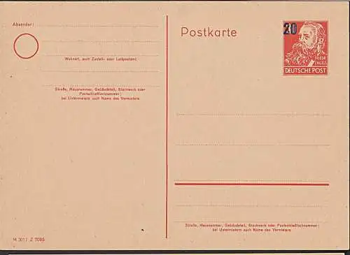 DDR P42/02 20 auf 30 Pfg. Friedrich Engels GA-Karte ungebraucht