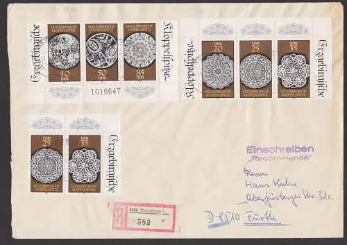Erzgebirgische Klöppelspitze R-Brief mit Zdr. aus Kleinbogen MiNr. 3215