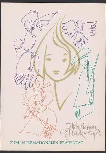 Women's Day, DDR Int. Frauentag Schmuckblatt-Telegramm Lx 44, 1968 ungebraucht (140*201 mm), Friedenstaube