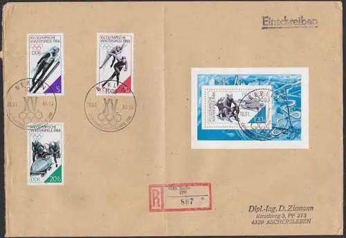 VI. Olympische Winterspiele 1988 FDC Block 90 mit SoSt. Berlin R-Bf olympic games, DDR FDC