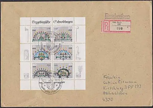 FDC 3057-3062 R-Brief mit SoSt. Berlin "Erzgebirgische Schwibbogen" Kleinbogen 1986