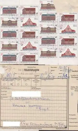 Historische PostgebäudeTelegrammformular frankiert Zdr  DDR 3067/70 aus Oranienburg, PA Freiberg, Perleberg, Weimar