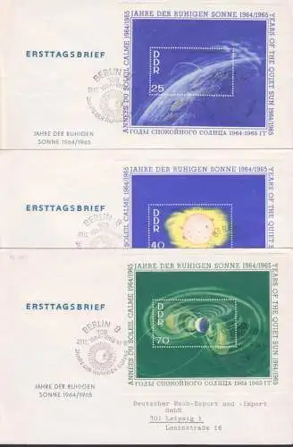 years off the quiet sun, annees du soleil calme, Jahre der ruhigen Sonne 1964/1965 DDR FDC Bl. 20/22