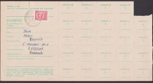 Sammlerausweis für 3 Ausgaben, Eisenach ungefaltet, Ausweisgebühr 2,- DDR 2550, restliche Abschnitte nicht eingelöst