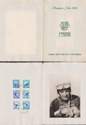 Gedenkblatt Olympia-Jahr 1968 5. Sachsenschau Zwickau Ak Thomas Köhler Rennschlitten, Büttenpapier, Oberwiesenthal