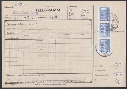 Telegramm Aufnahmeformular 84/2355 Moritzburg, Frankatur 50 Pf. (3) Berlin Neue Wache DDR 2549, 7.7.85