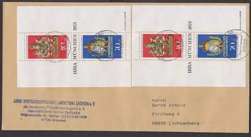 Block BRD 9(2) MeF portogenau als Kompaktbrief, IBRA München 1973, Postamtschilder, Khurpfalz, Württemberg