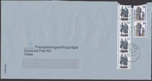 Postzustellungsauftrag, Frankatur über 11,- DM Briefregion 09 mit Goethe-Schiller-Denkmal, Externsteine