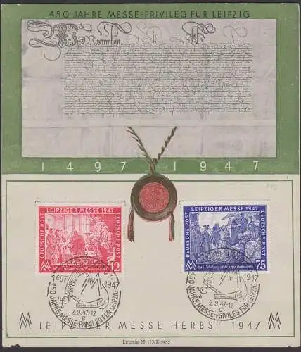 Germany Kaiser Maximilian Leipziger Messe Gedenkblatt 450 Jahre Messeprivileg Ersttagsstempel 2.9.1947