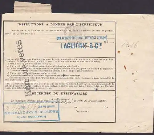 chemis de per francais bulletin d` expetition de colis postaux Paris Gare (272) Narvik 1926 reeexport, Malmö