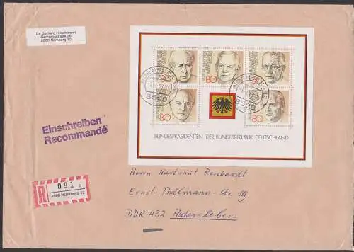 Bundespräsidenten der BRD 1982 Block mit Theodor Heuss, Heinrich Lübke, Heinemann, R-Bf aus Nürnberg