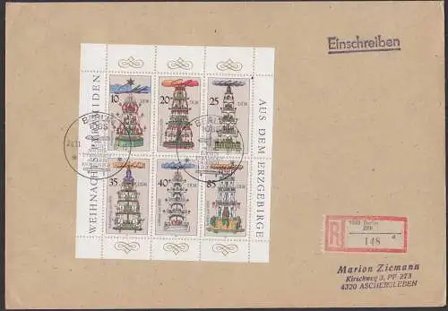 Pyramiden Erzgebirge FDC Klbg. 3134/39 R-Brief, Weihnachten Freiberg Schneeberg Neustädtel