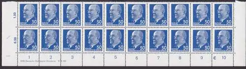 Walter Ulbricht  DDR 927 I/II, 50 Pf  in Typ I und Typ II mit Dv  und DKZ Druckerzeichen postfrisch