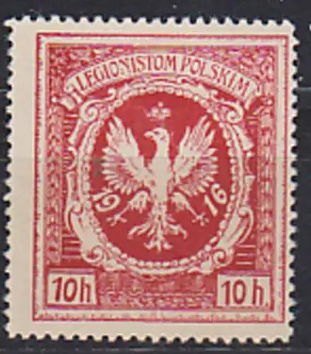 POLEN Polska Legionistom Polskim, 1916 10 h ohne Gummi, Adler