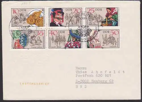 Sorbische Volksbräuche, Zdr. FDC SoSt. DDR 2716/21, Johannisreiter, Osterreiter Zampern, Vogelhochzeit, Ostereier