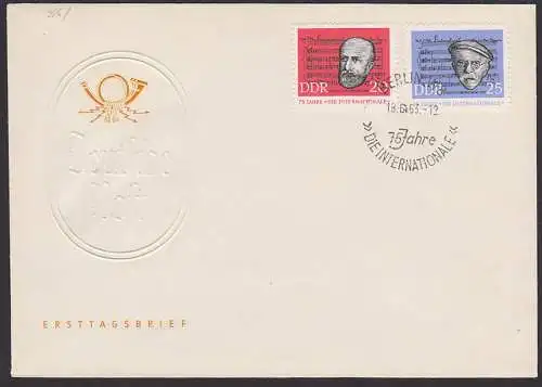 DIE INTERNTIONALE sozialistische Arbeiterbewegung DDR FDC (A) 966/67, Text und Noten