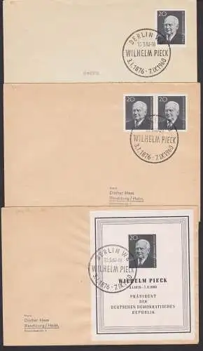 Wilhelm Pieck DDR Bl. 16, 784 mit Marken vom Ersttag 10.9.60, Präsident der DDR