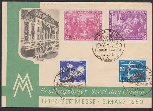 Leipzig Frühjahrsmesse 1950 R-Brief SoSt. MM Ersttagsstempel 5.3.50 DDR 248/49, offizieller Umschlag Wintersport Schirke