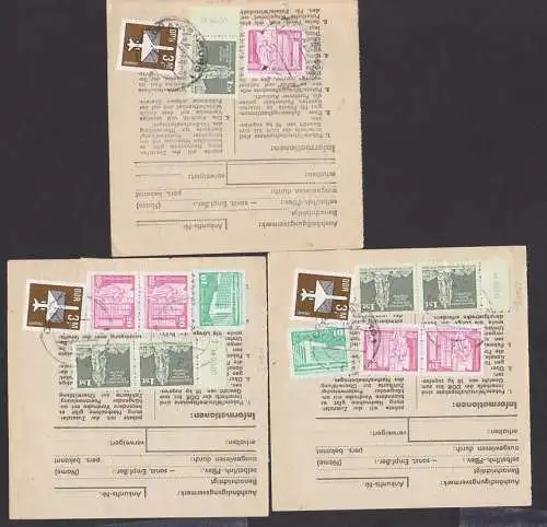 Oranienburg 3 Paketscheine, 1 M sowjetisches Ehrenmal Treptow mit Oberrand DDR 2561 I (3) in MiF