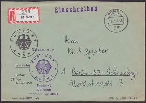 Bonn Postsache Einschreiben vom Postamt nach Berlin-Schöneberg 19.3.65