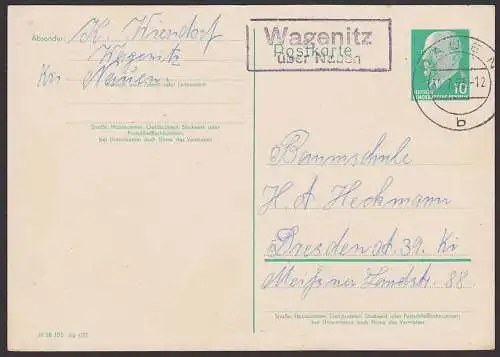 Wagenitz über Nauen Poststellenst. 30.7.63 auf GA Walter Ulbricht