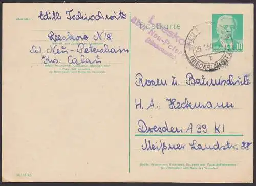 Leeskow über Neu-Petershain (Niederlausitz) Poststellenst. 26.1.60 auf GA Wilhelm Pieck