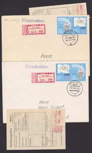 IOC Session 1985 SbPA der DDR 2 Auslands-Einschreiben-Briefe mit Einl.-Schein, portogenau aus Berlin, Zdr.