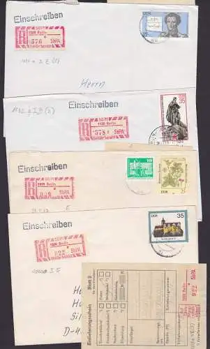 SbPA der DDR 4 Auslands-Einschreiben-Briefe mit Einl.-Schein, portogenau aus Berlin