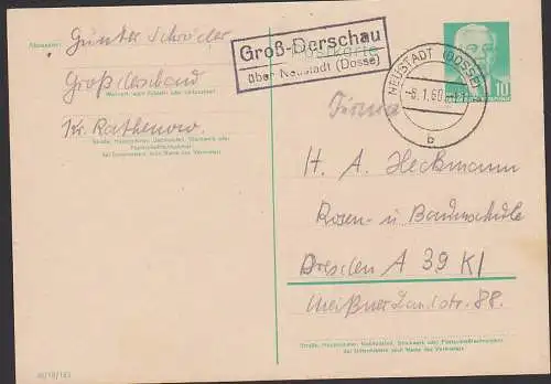 Groß-Derschau über Neustadt (Dosse) Poststellen-St. 6.1.60 auf 10 Pf. GA Wilhelm Pieck