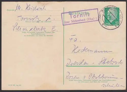 Tornitz über Schönebeck (Elbe) 1 Poststellenstempel 10 Pfg. Ganzsache GA