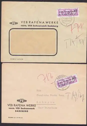 Radeberg ZKD 15(1300) 2 Briefe mit unterschiedl. Abs. Eindruck VEB RAFENA Werke, Fernsehproduktion