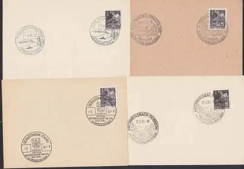 Unterweissbach, Sitzendorf, Sohland, Schlotheim 1 Pfg. Fünfjahrplan Bergmann montan je auf Unterlage