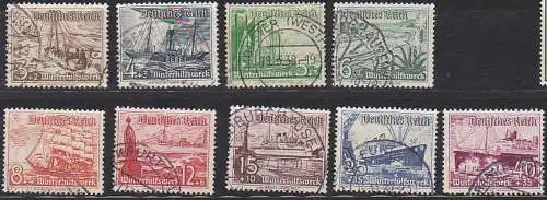 Winterhilfswerk 1937 Schiffe, Mi. 651/59 gestempelt dabei 40+35 Pf. Schnelldampfer Europa Norddeutscher Loyd