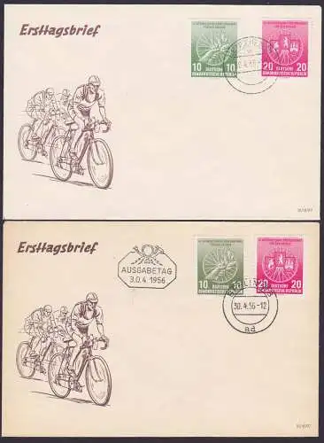 bike Radrennen Friedensfahrt dabei 10 Pf. in beiden Farben FDC DDR 521a, 521b, 522(2) Fahrrad