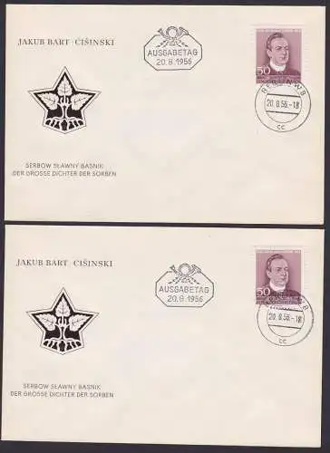 Cicinski Jakub Bart, 50 Pf.  FDC 5345(2), 2 Briefe sorbischer Dichter