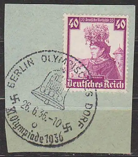 Volkstrachten 1935 40+35 Pf. Oberfranken Brautjungfer DR 579 gestempelt SoSt. Berlin Olympisches Dorf