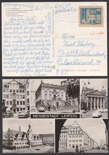 Ganzsachen-Ausschnitt 25 Pf.  Berlin Alexanderplatz aus Leipzig nach Dietzenbach, portogenau, Fotokarte Kaffeebaum