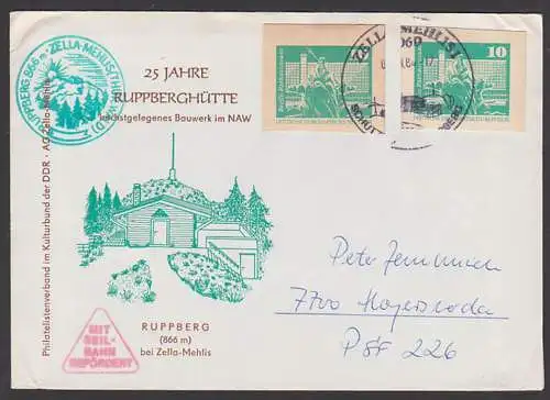 Zella-Mehlis Ruppberg, Sonderbeförderung "Mit Seilbahn" SoSt. Schutzhütte, 10 Pfg.(2) GAA Fernbrief portogenau