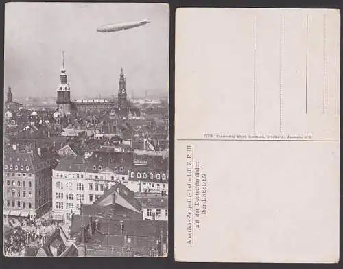 Dresden Kunst-Verlagkarte Alfrd Hartmann, Amerika - Zeppilin - Luftschiff Z. R. III Deutschlandfahrt über Dresden, Zeppe